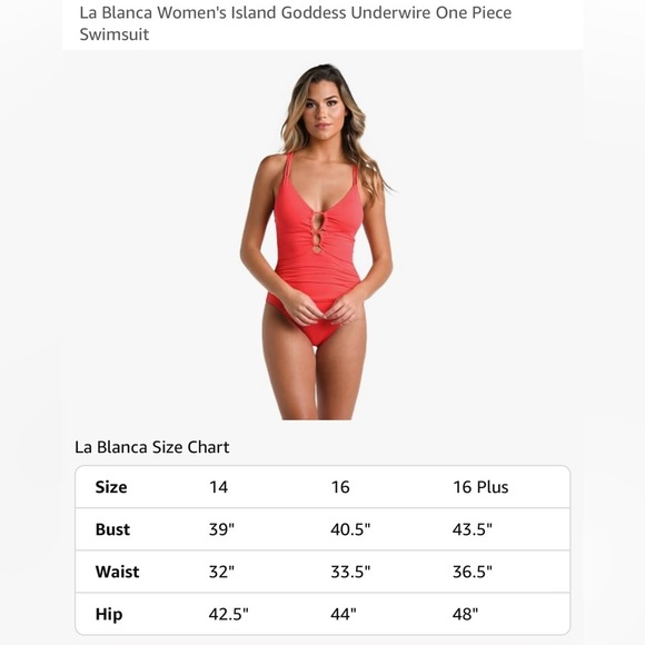 La Blanca Women's Island Goddess Underwire One Piece Swimsuit Guava Size 14 - Picture 4 of 7